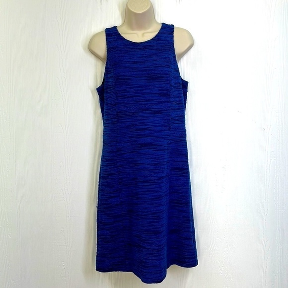 Ann Taylor Loft - Blue & Black Spacedye A Line Sleeveless Midi Dress Size 4 - Picture 1 of 11